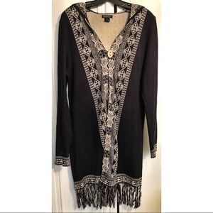 Lucky brand black printed fringe bottom duster